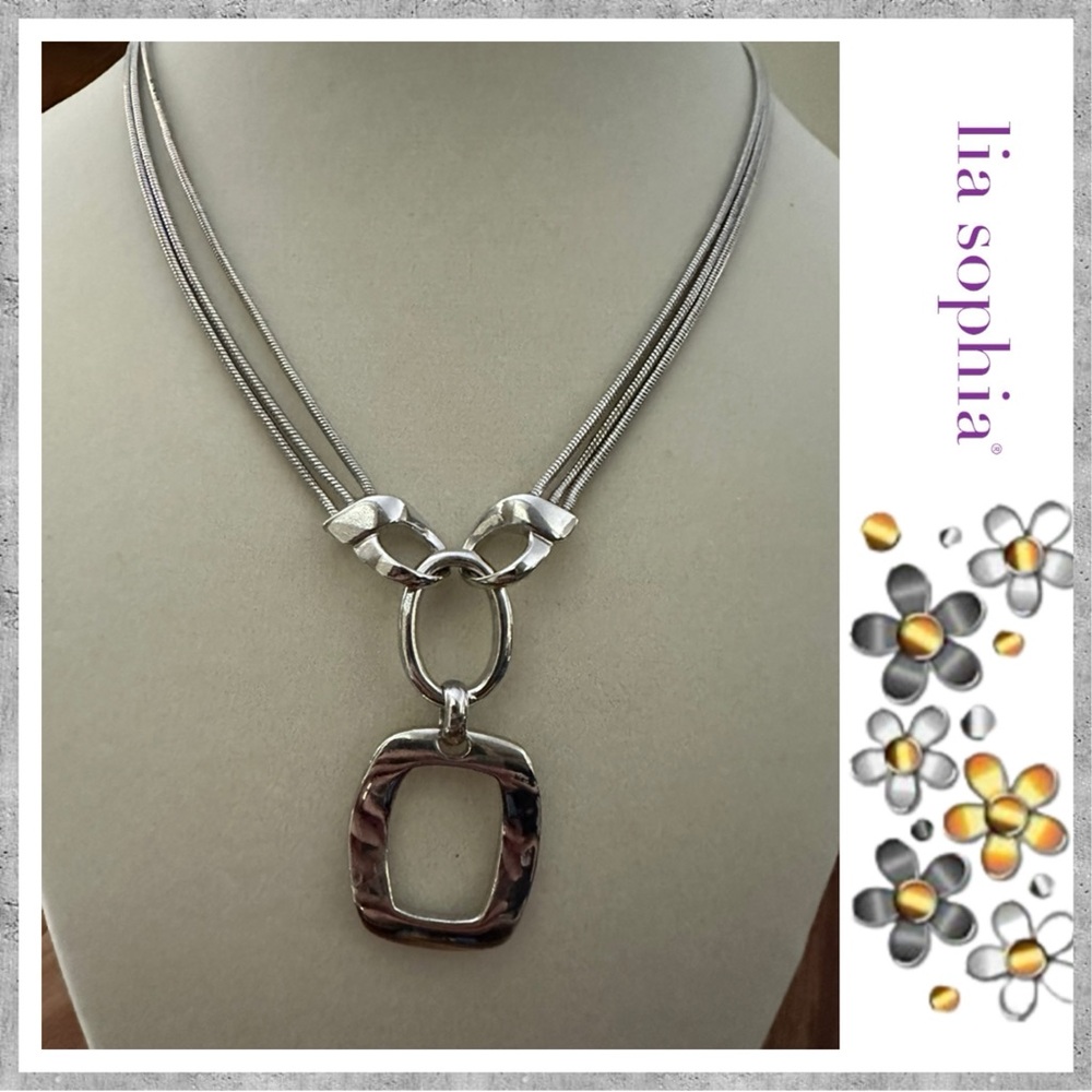 Lia Sophia RENEW L92 Triple Strand Necklace 16-19”.  Silver Tone.